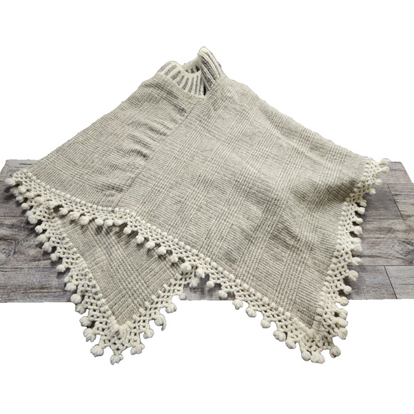 Wool Poncho Cape Fringe Handmade in Mexico Vintage Crochet Hippie Boho Lagenlook - Picture 8 of 14